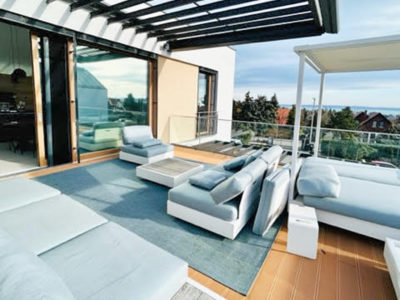 Balaton HU Balatonfured Konfido apartman na predaj novostavba pohlad na terasu