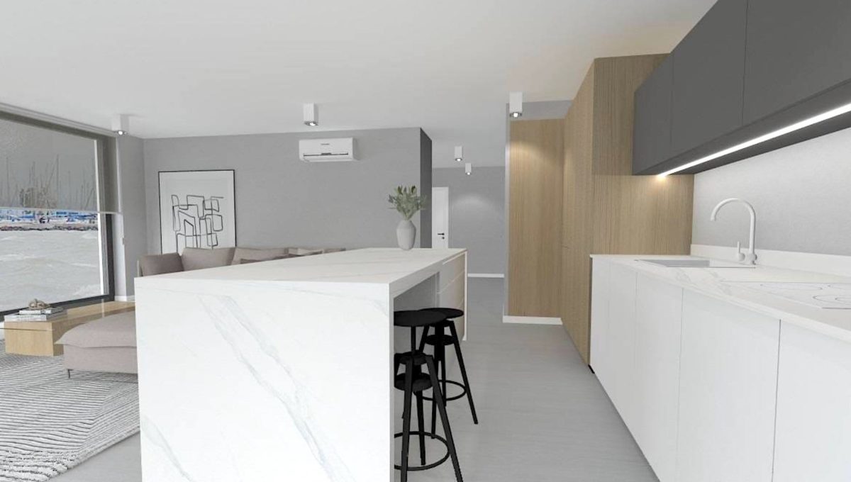 HU Siofok Konfido 5 izbovy byt na predaj novostavba pohlad na vizualizaciu kuchyne s obyvacou izbou