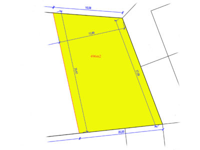 Konfido Nova Dedinka stavebny pozemok pre rodinny dom predaj 496 m2 pohlad na rozmery parcely